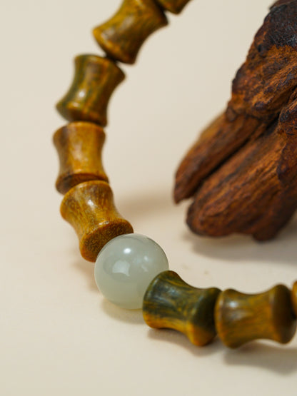 VerdantStrand Green Sandalwood & Hetian Jade Amulet Bracelet