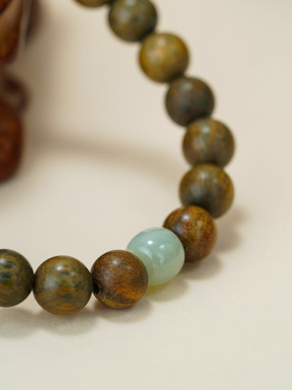 VerdantStrand Green Sandalwood & Hetian Jade Amulet Bracelet