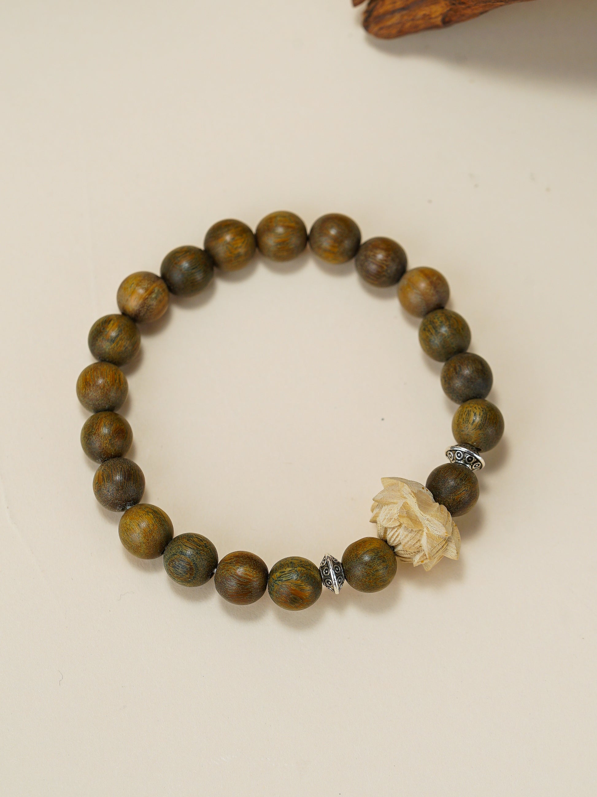 VerdantStrand Green Sandalwood & Lotus Flower Bracelet