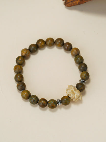 VerdantStrand Green Sandalwood & Lotus Flower Bracelet