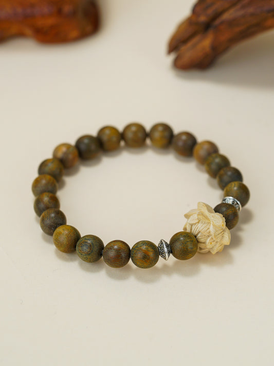 VerdantStrand Green Sandalwood & Lotus Flower Bracelet