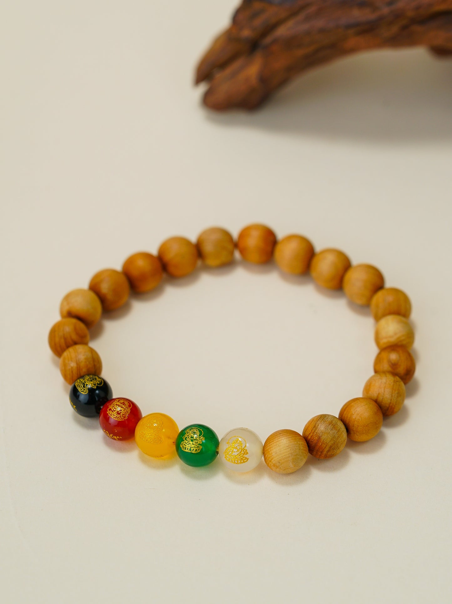 VerdantStrand Cypress Wood & Five Elements Amulet Bracelet