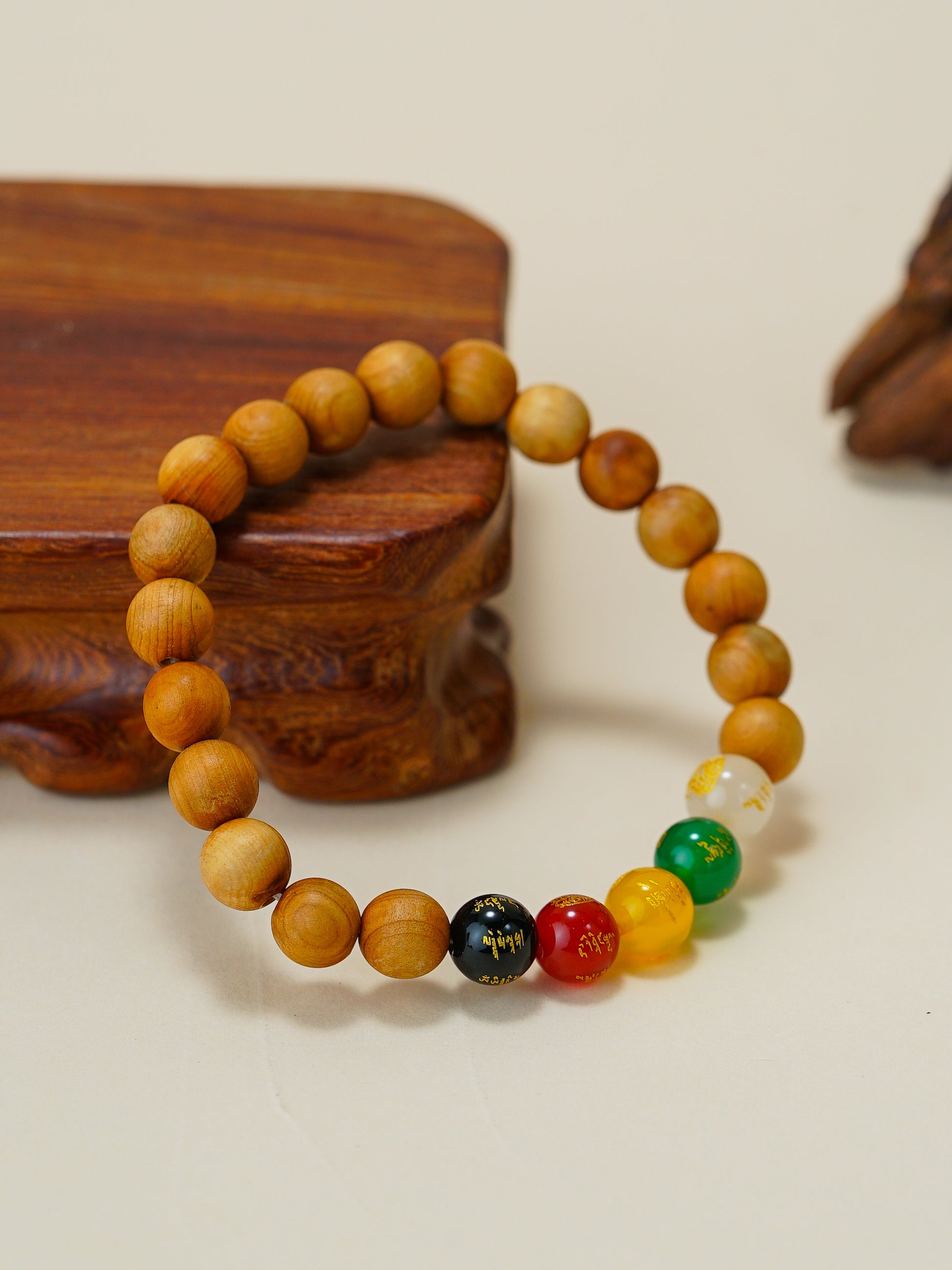 VerdantStrand Cypress Wood & Five Elements Amulet Bracelet