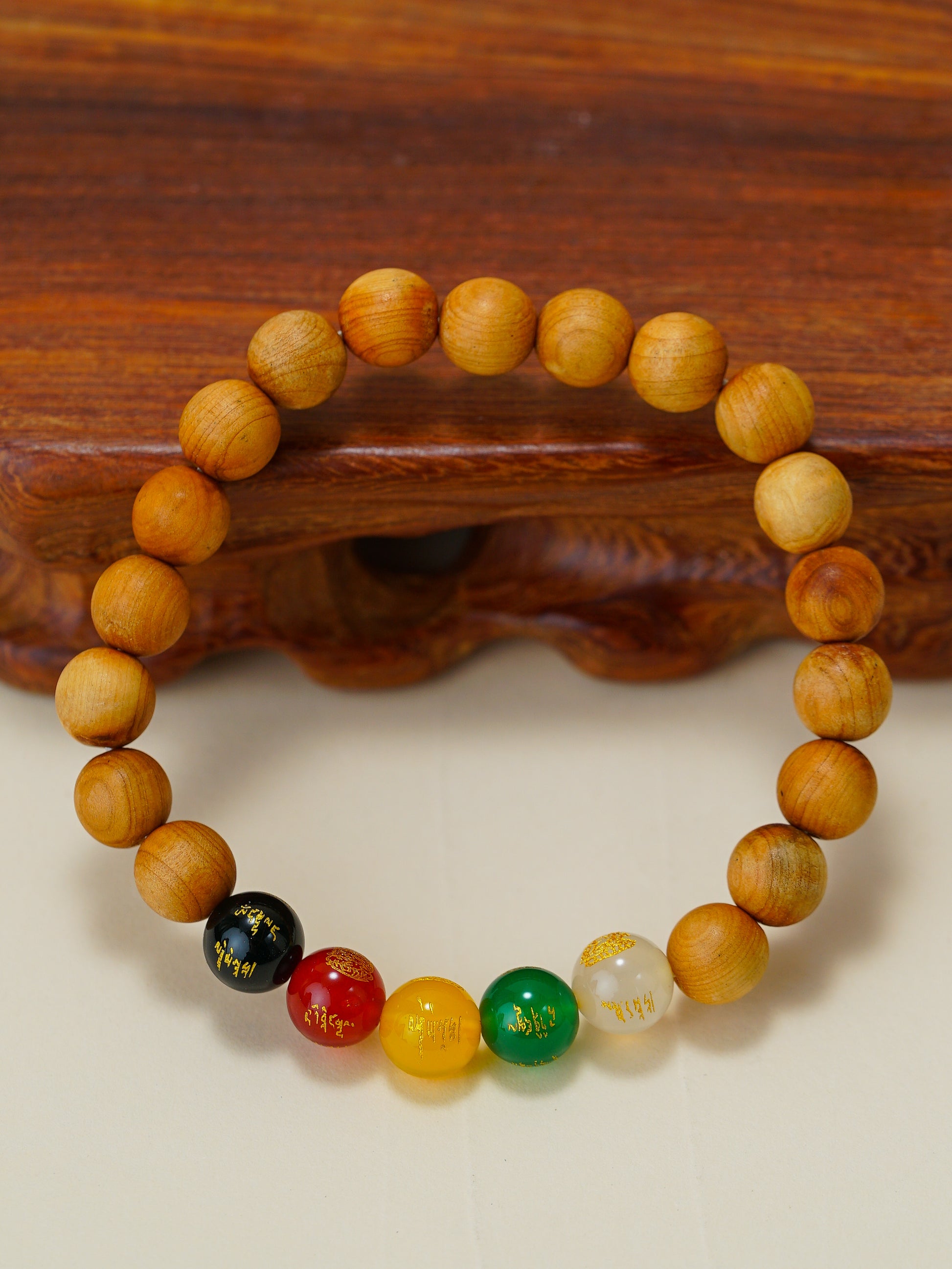 VerdantStrand Cypress Wood & Five Elements Amulet Bracelet