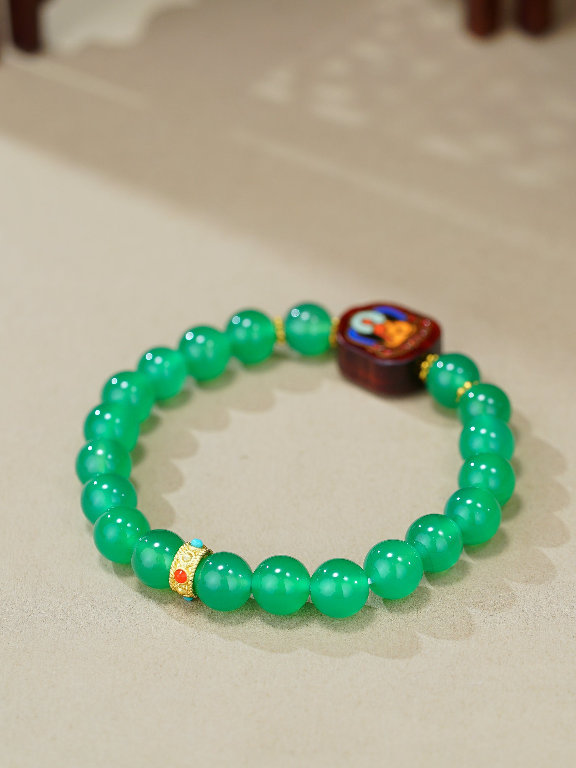 VerdantStrand Chalcedony & Buddha Amulet Bracelet