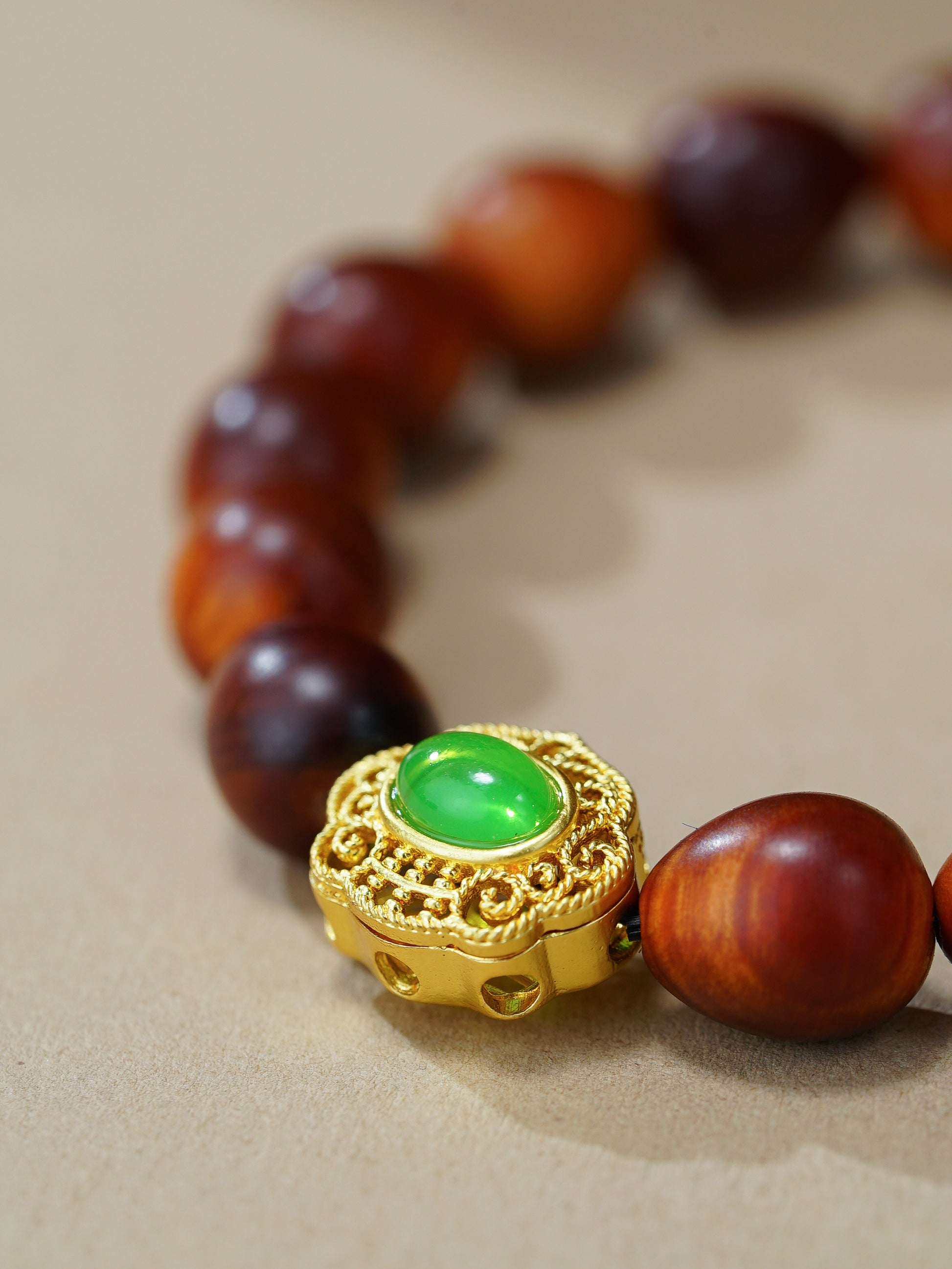 VerdantStrand Cypress Wood & Green Agate Amulet Bracelet