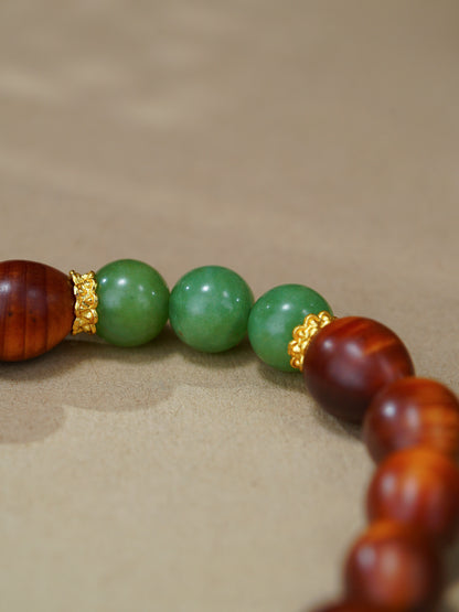 VerdantStrand Cypress Wood & Green Agate Amulet Bracelet