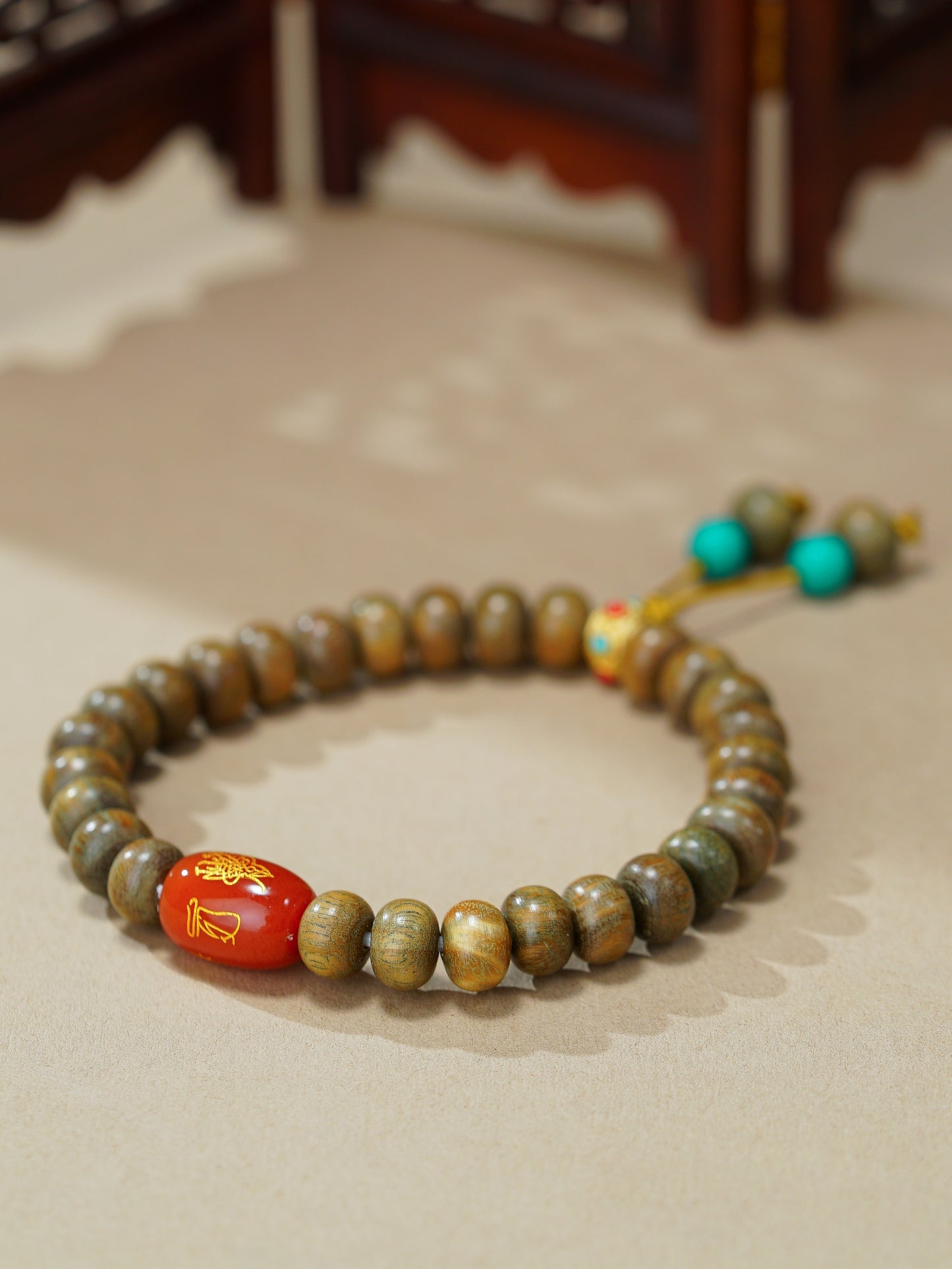 VerdantStrand Green Sandalwood & Agate "Tai Sui" Amulet Bracelet