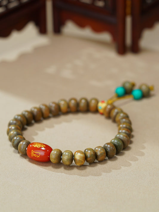 VerdantStrand Green Sandalwood & Agate "Tai Sui" Amulet Bracelet