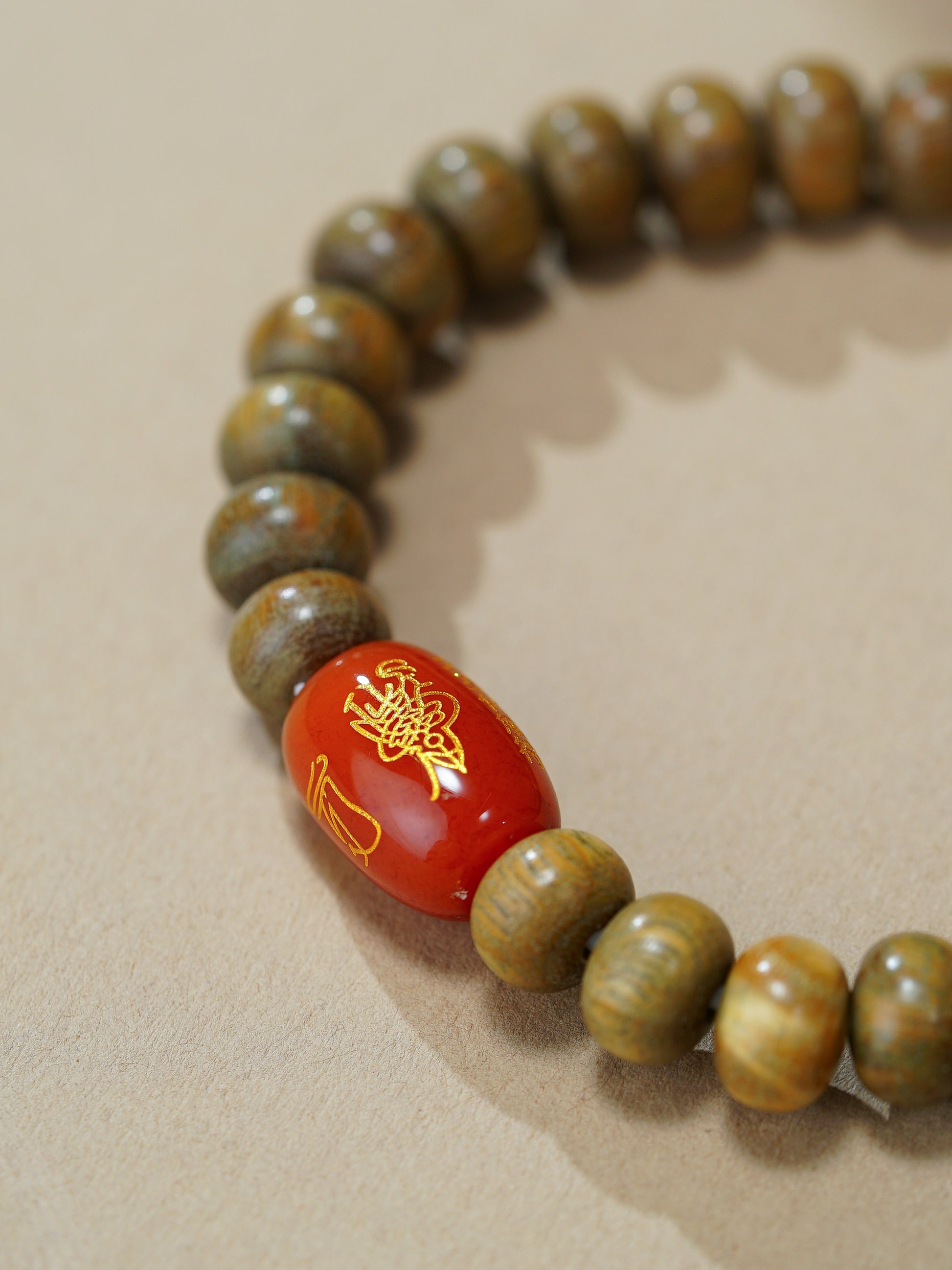 VerdantStrand Green Sandalwood & Agate "Tai Sui" Amulet Bracelet