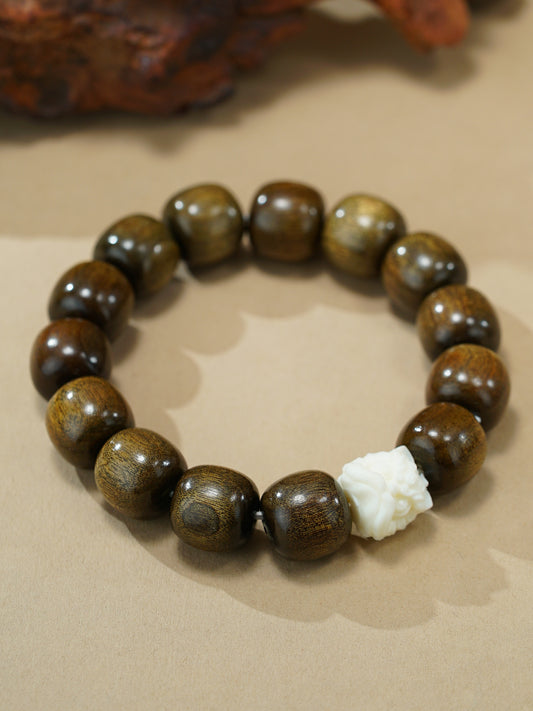 VerdantStrand Petrified Wood & Lion Amulet Bracelet