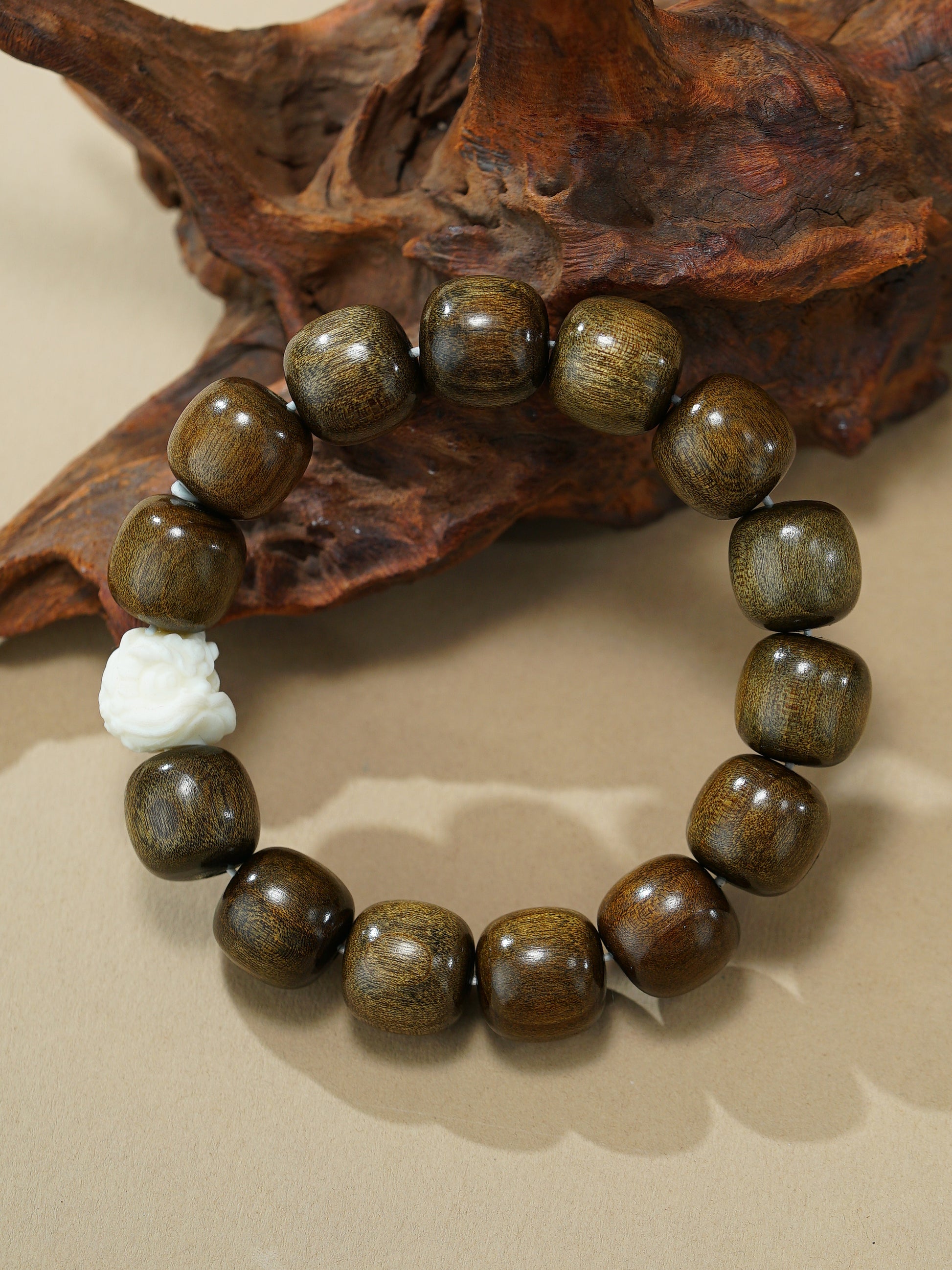 VerdantStrand Petrified Wood & Lion Amulet Bracelet