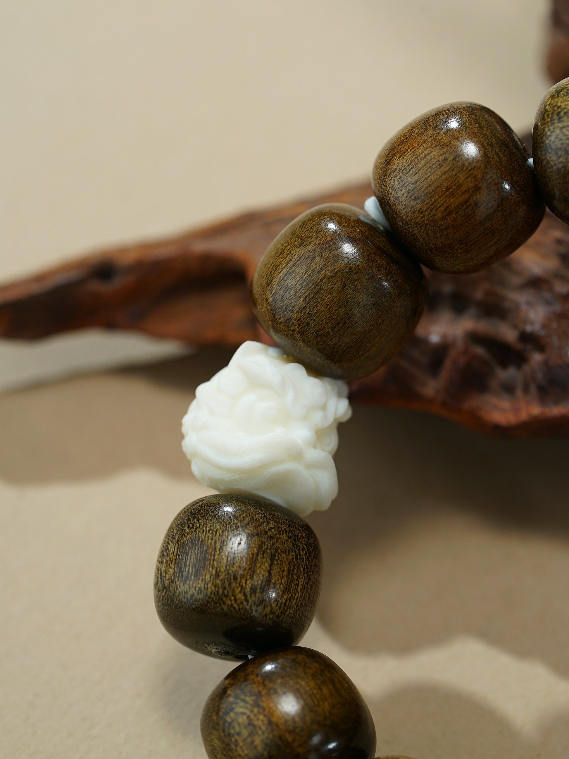 VerdantStrand Petrified Wood & Lion Amulet Bracelet