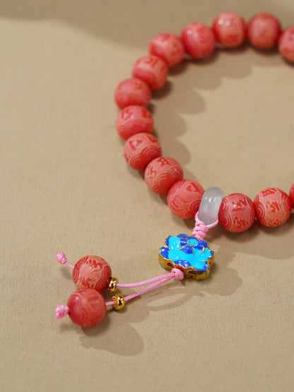VerdantStrand Pink Bodhi Seed & Mantra Amulet Bracelet
