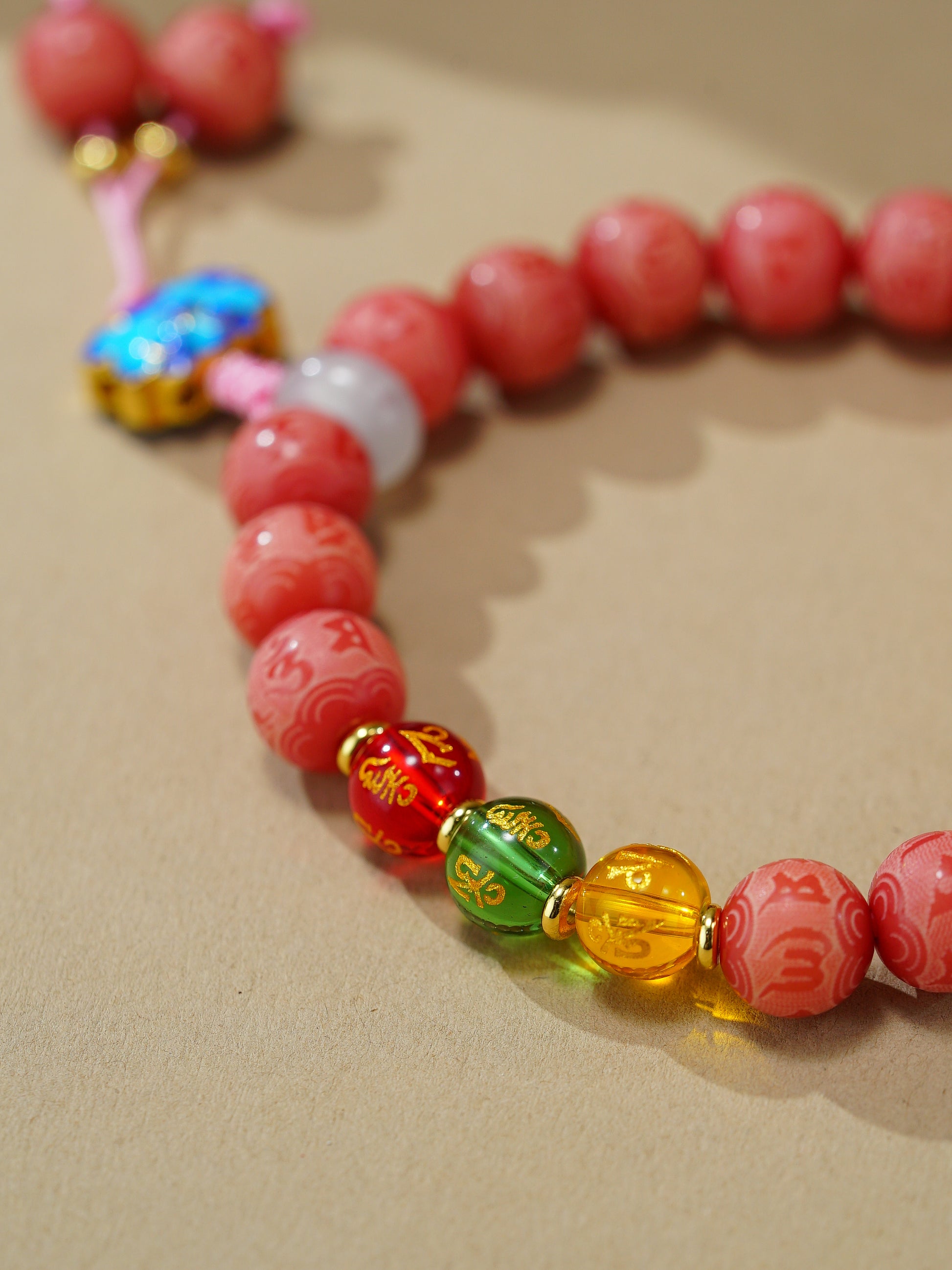 VerdantStrand Pink Bodhi Seed & Mantra Amulet Bracelet