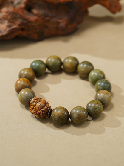 VerdantStrand Green Sandalwood & Lion Amulet Bracelet