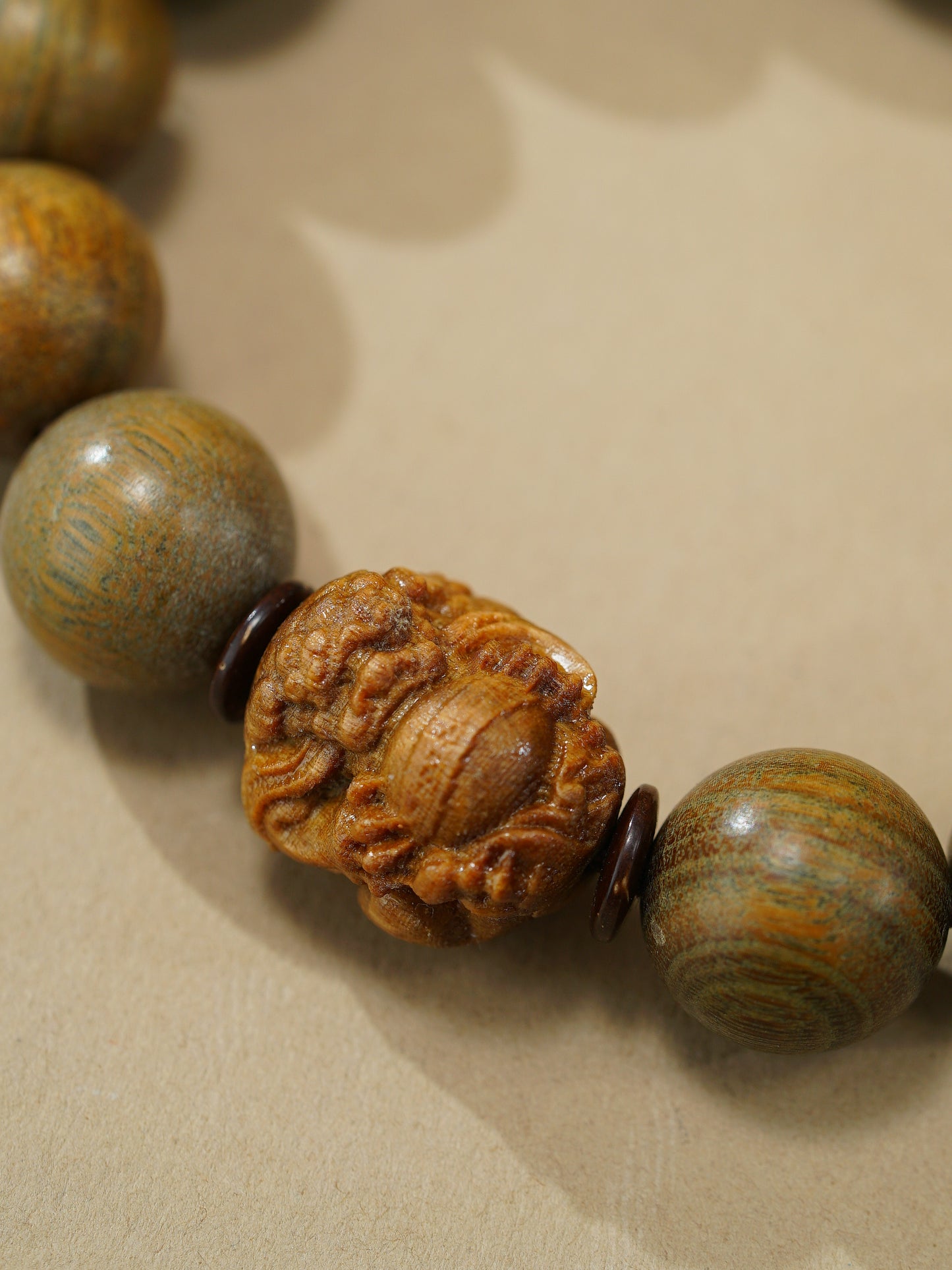 VerdantStrand Green Sandalwood & Lion Amulet Bracelet