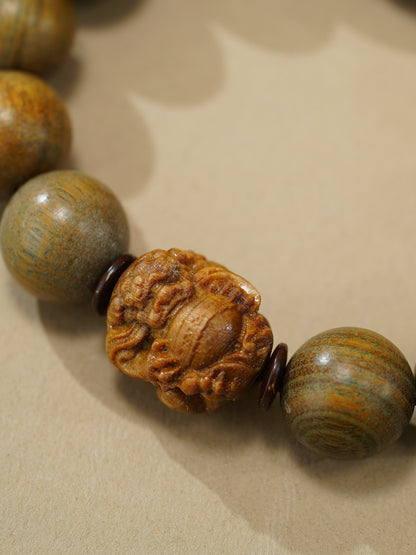 VerdantStrand Green Sandalwood & Lion Amulet Bracelet