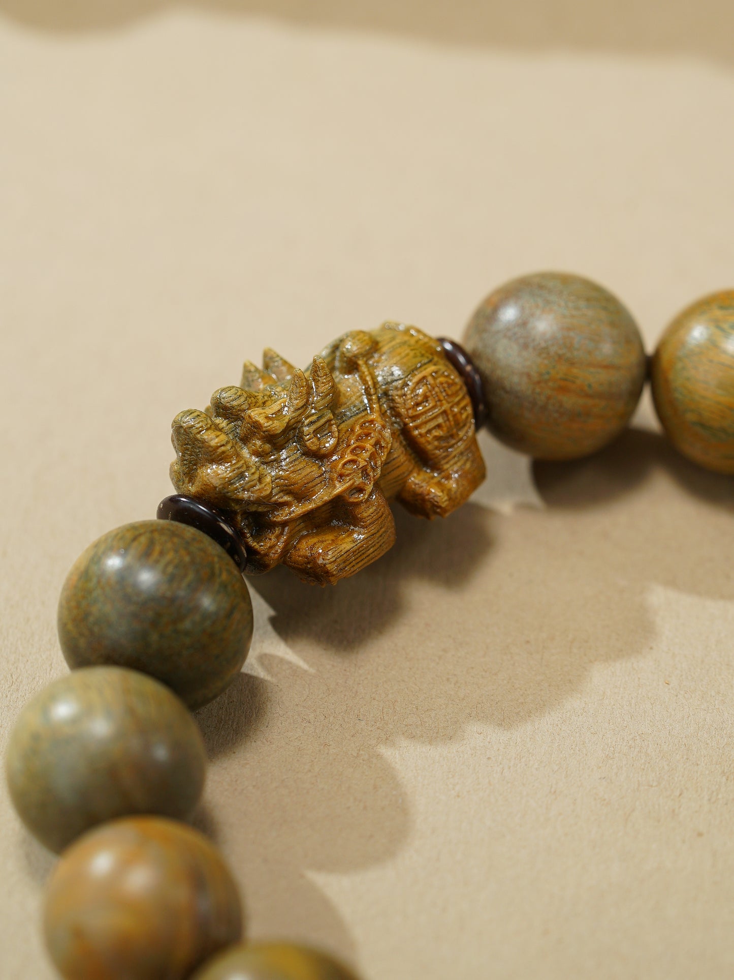 VerdantStrand Green Sandalwood & Pixiu Amulet Bracelet