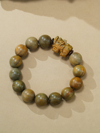 VerdantStrand Green Sandalwood & Pixiu Amulet Bracelet