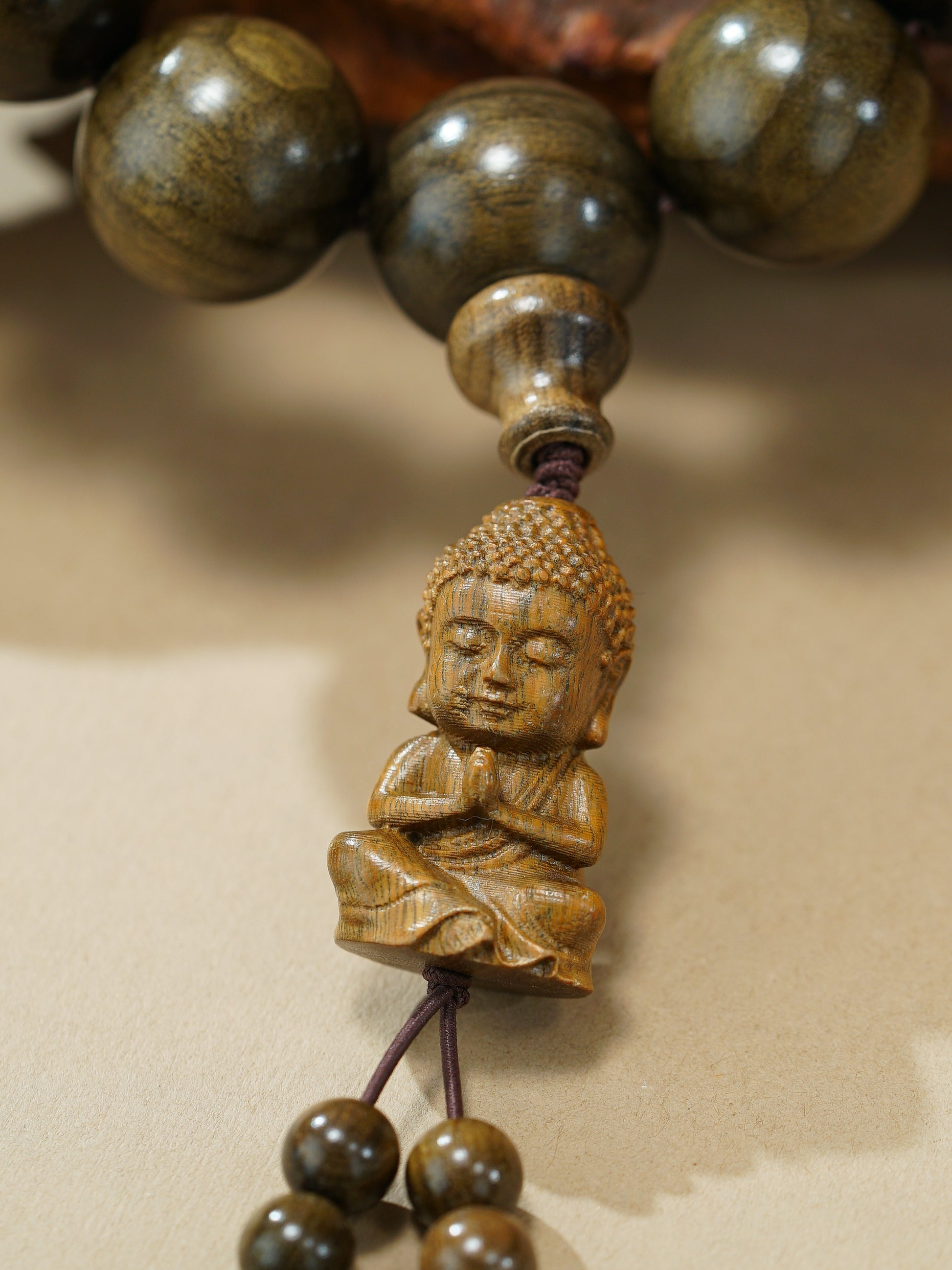 VerdantStrand Petrified Phoebe Wood & Laughing Buddha Amulet Bracelet