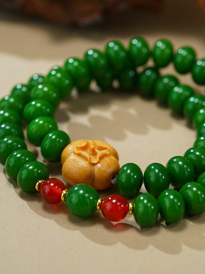 VerdantStrand Green Bodhi Seed & Persimmon Amulet Bracelet