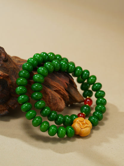 VerdantStrand Green Bodhi Seed & Persimmon Amulet Bracelet
