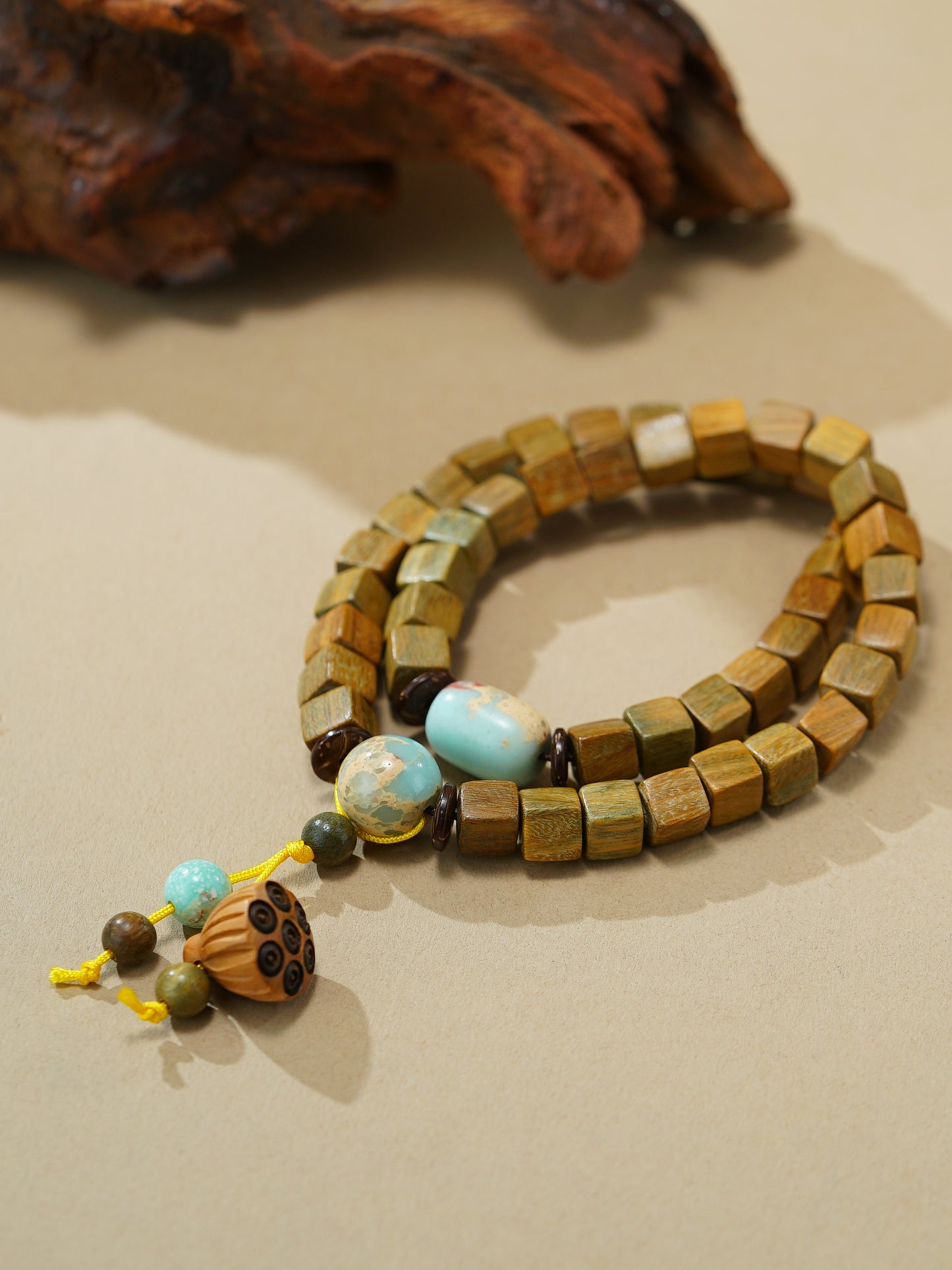 VerdantStrand Green Sandalwood & Lotus Pod Amulet Bracelet