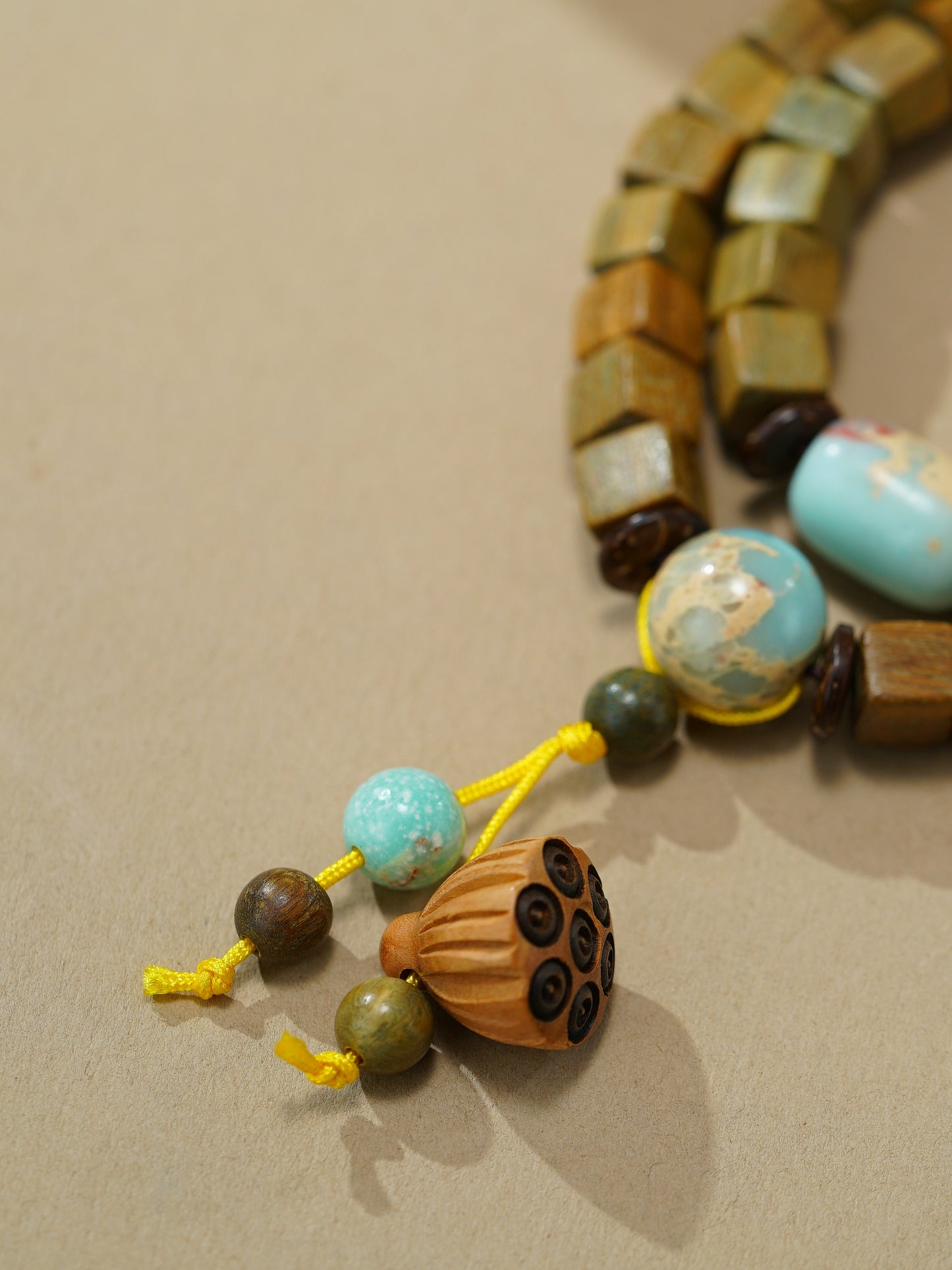 VerdantStrand Green Sandalwood & Lotus Pod Amulet Bracelet