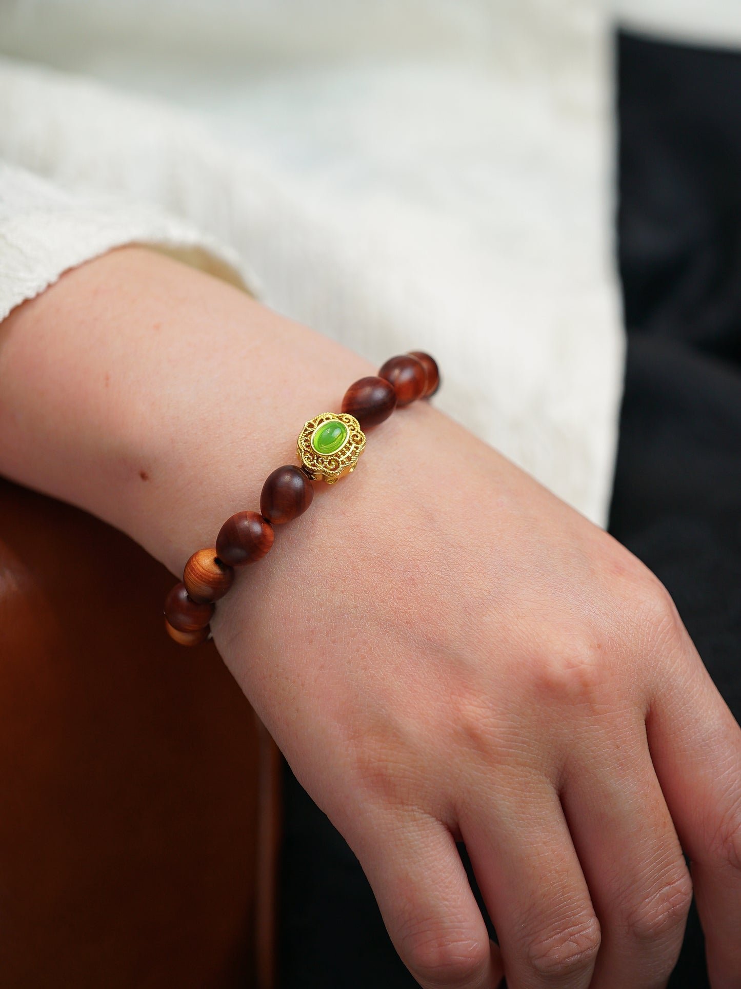 VerdantStrand Cypress Wood & Green Agate Amulet Bracelet