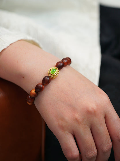 VerdantStrand Cypress Wood & Green Agate Amulet Bracelet