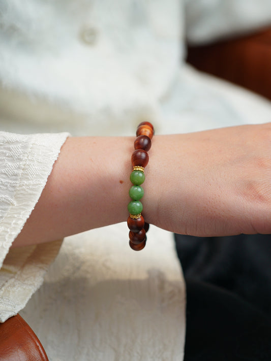 VerdantStrand Cypress Wood & Green Agate Amulet Bracelet
