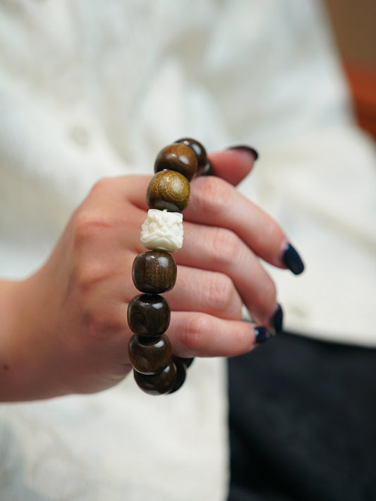 VerdantStrand Petrified Wood & Lion Amulet Bracelet