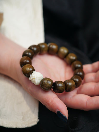 VerdantStrand Petrified Wood & Lion Amulet Bracelet