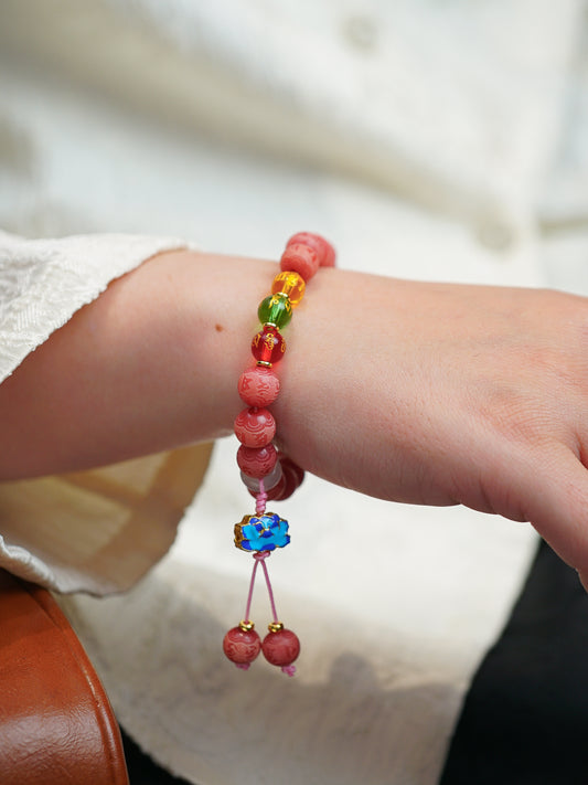 VerdantStrand Pink Bodhi Seed & Mantra Amulet Bracelet