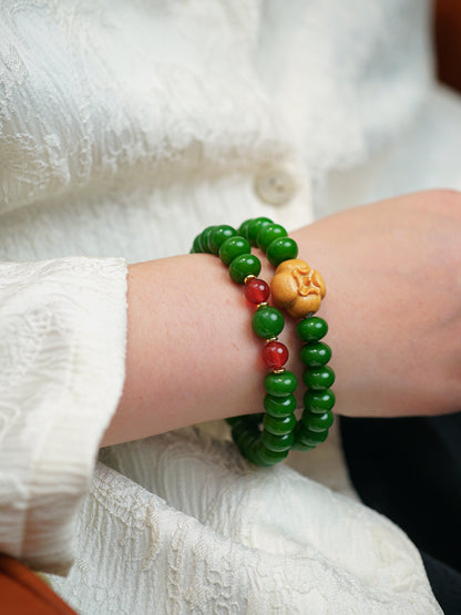 VerdantStrand Green Bodhi Seed & Persimmon Amulet Bracelet