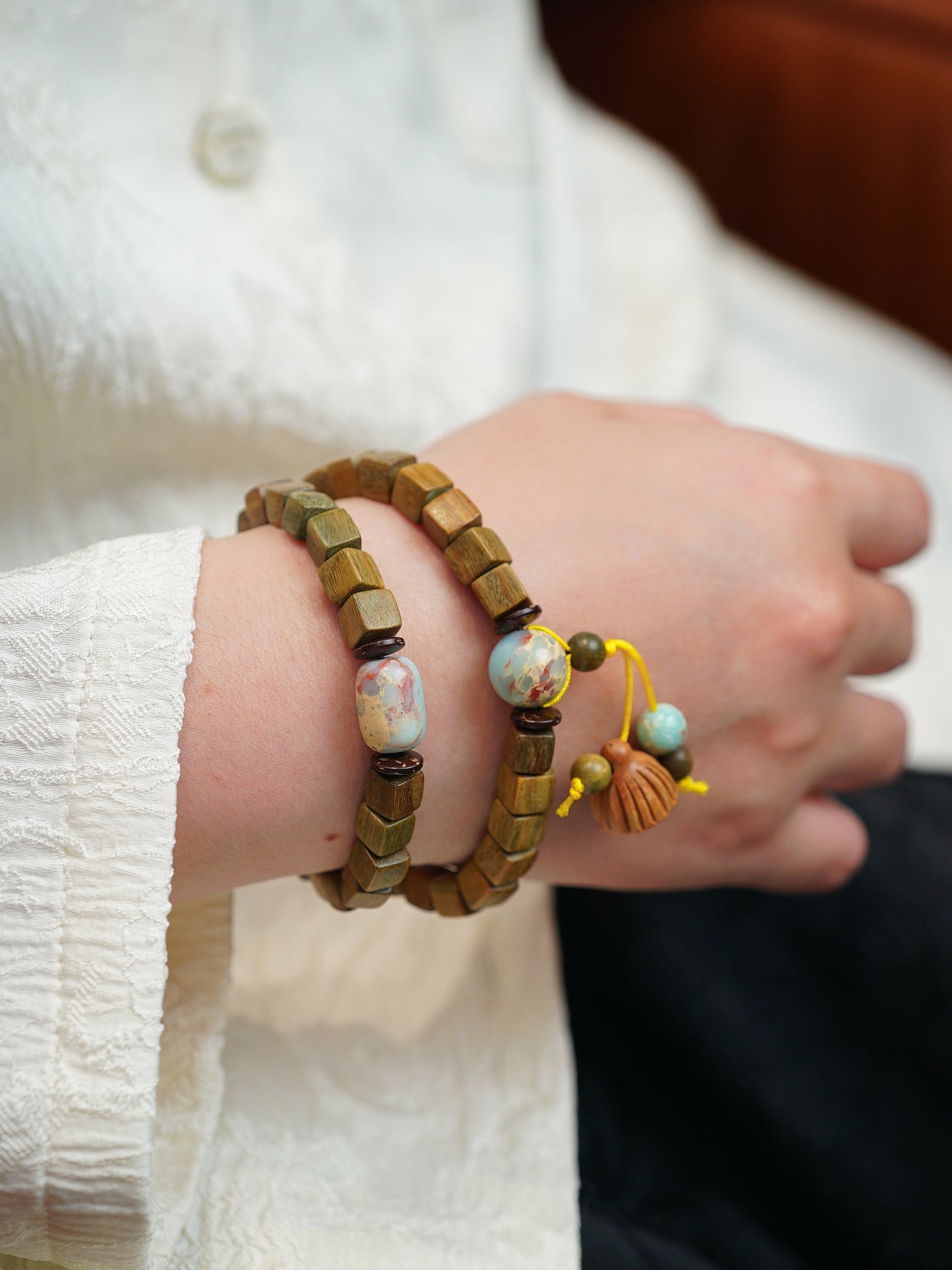 VerdantStrand Green Sandalwood & Lotus Pod Amulet Bracelet