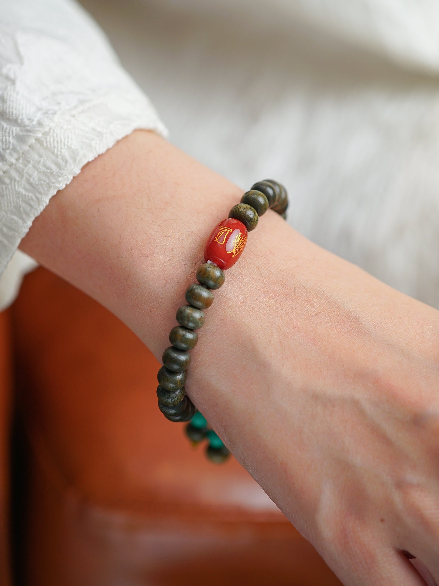 VerdantStrand Green Sandalwood & Agate "Tai Sui" Amulet Bracelet