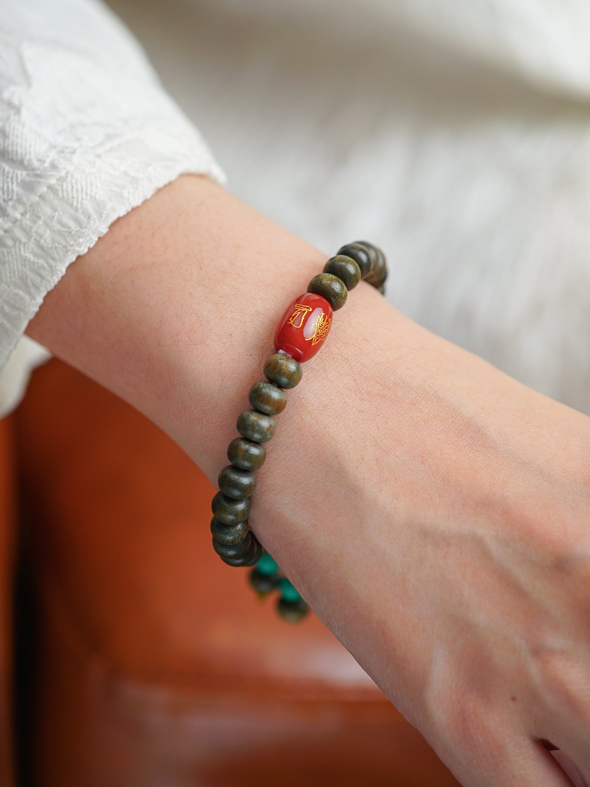 VerdantStrand Green Sandalwood & Agate "Tai Sui" Amulet Bracelet