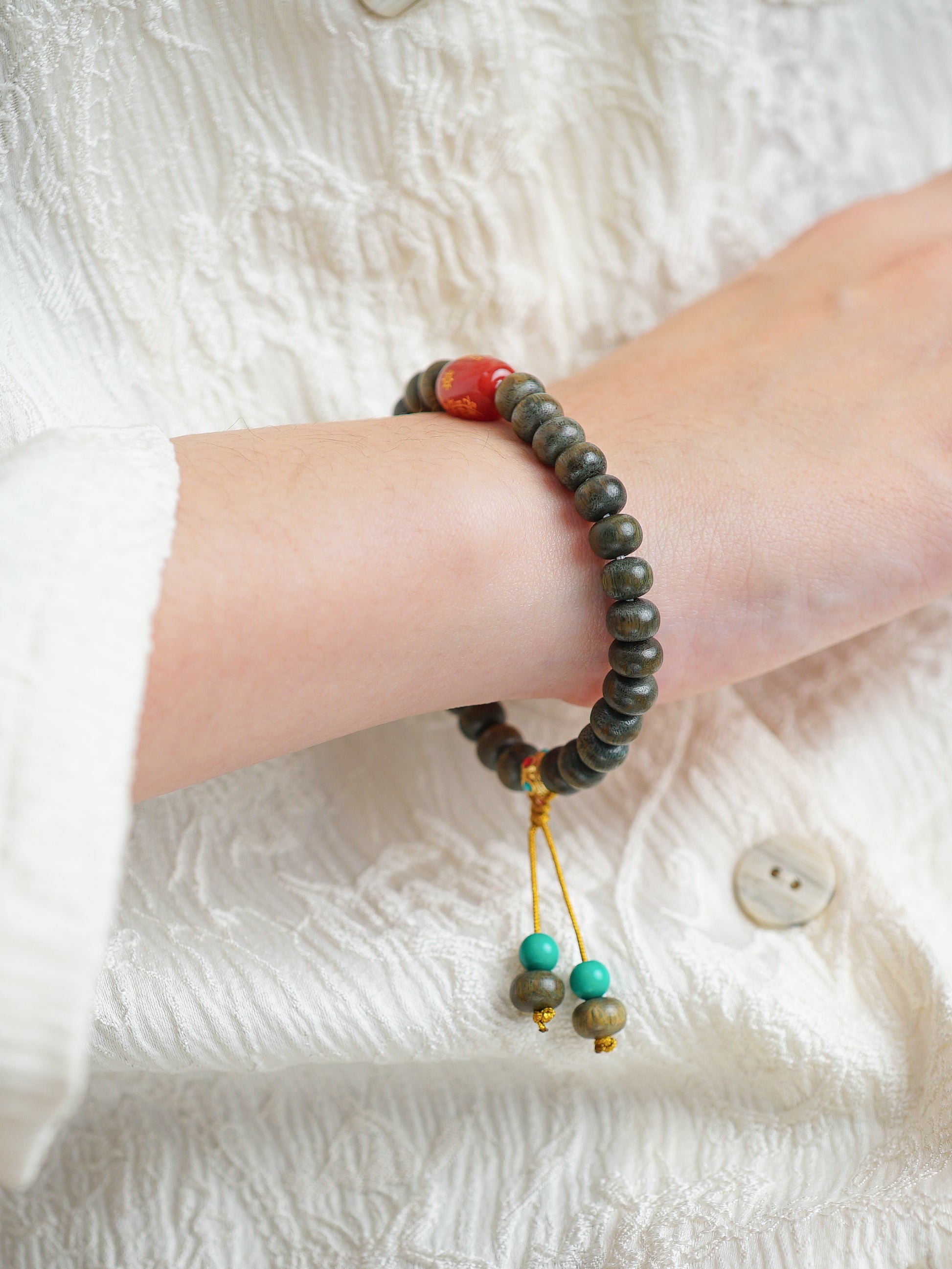 VerdantStrand Green Sandalwood & Agate "Tai Sui" Amulet Bracelet