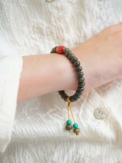 VerdantStrand Green Sandalwood & Agate "Tai Sui" Amulet Bracelet