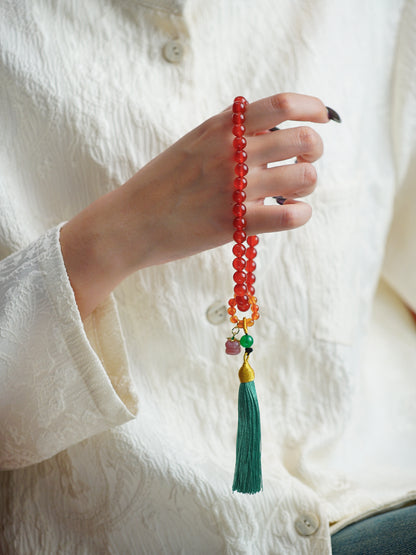 VerdantStrand Red Agate 36-Bead Amulet Bracelet