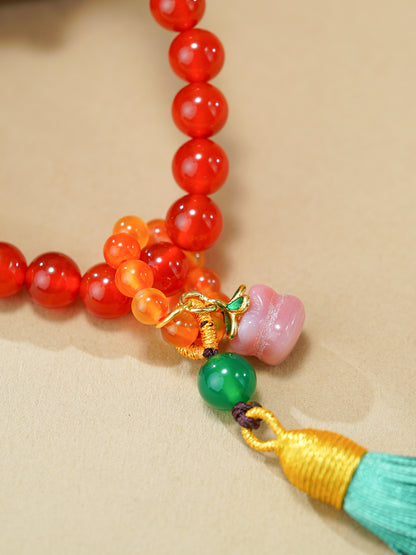 VerdantStrand Red Agate 36-Bead Amulet Bracelet