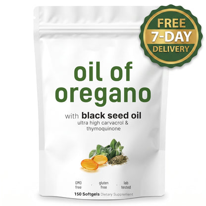 2-in-1 Oil of Oregano (300mg) & Black Seed Oil (200mg) Softgels – 4X Strength Complex with 165mg Active Carvacrol & Thymoquinone (150 Count)