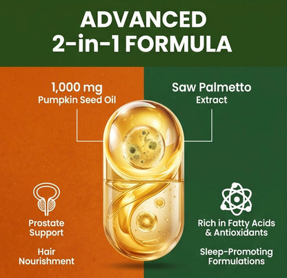 Organic Cold-Pressed Pumpkin Seed Oil & Saw Palmetto Softgels (3,000mg Complex – 300 Count)