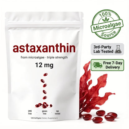 Natural Astaxanthin 12mg with Coconut Oil for Skin & Eye Health - 120 Softgels