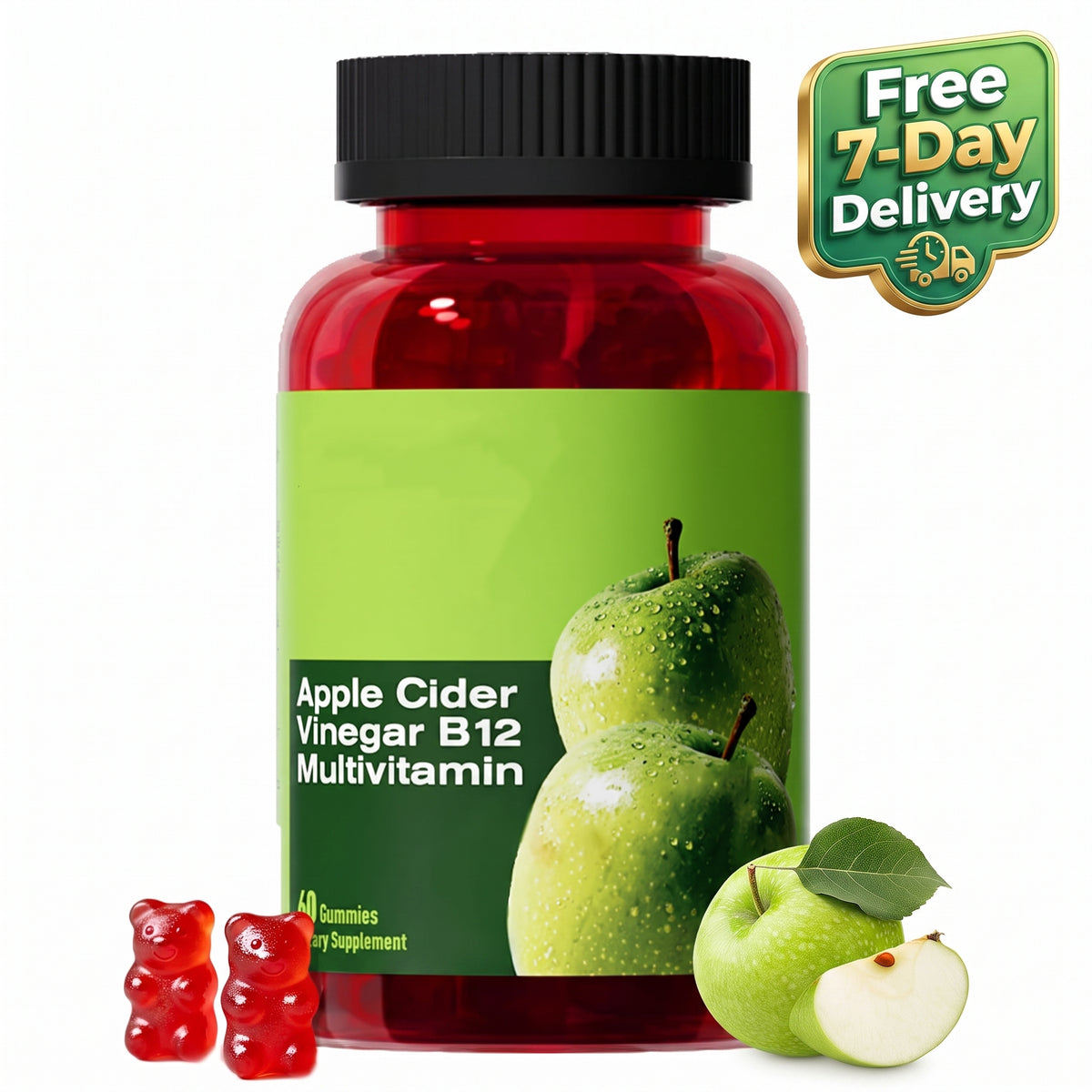 Sugar-Free Apple Cider Vinegar Gummies with "The Mother" & Vitamin B12 (60 Count)