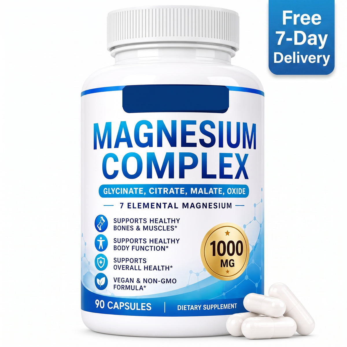 Seven-form magnesium complex bottle with 90 capsules
