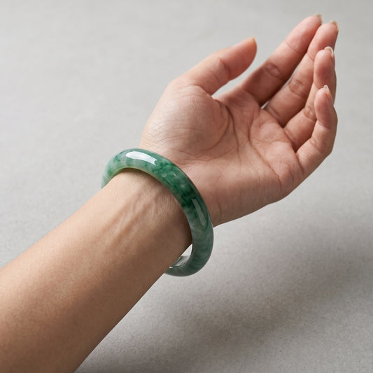 Natural Jade Fortune Blessing Bangle Bracelet - Green Jadeite Jewelry for Women
