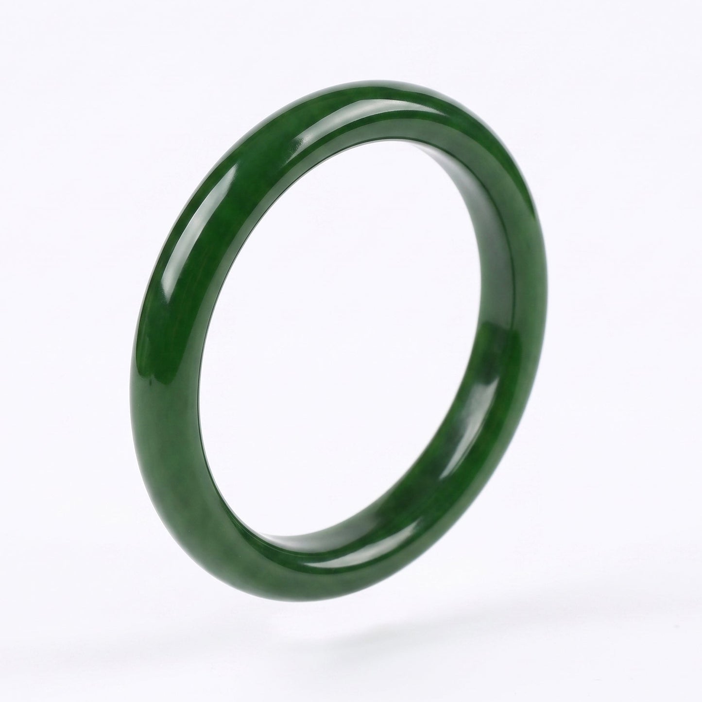 Deep Green Jade Bangle Bracelet - Natural Nephrite Stone for Longevity & Blessing